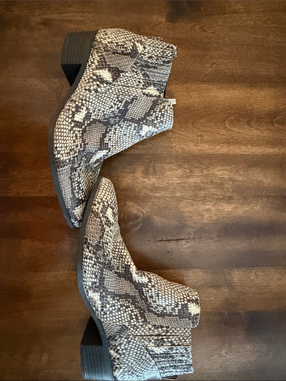 Unisa Snake-Print Ankle Booties in Gray and Cream